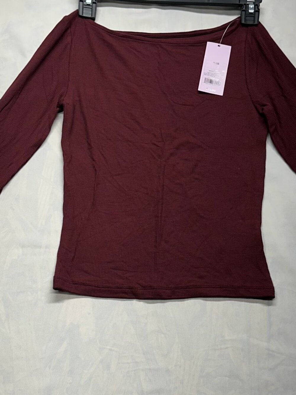 Wild Fable Burgundy Ribbed Long Sleeve Shirt NWT Size XXS Off the Shoulder Scoop